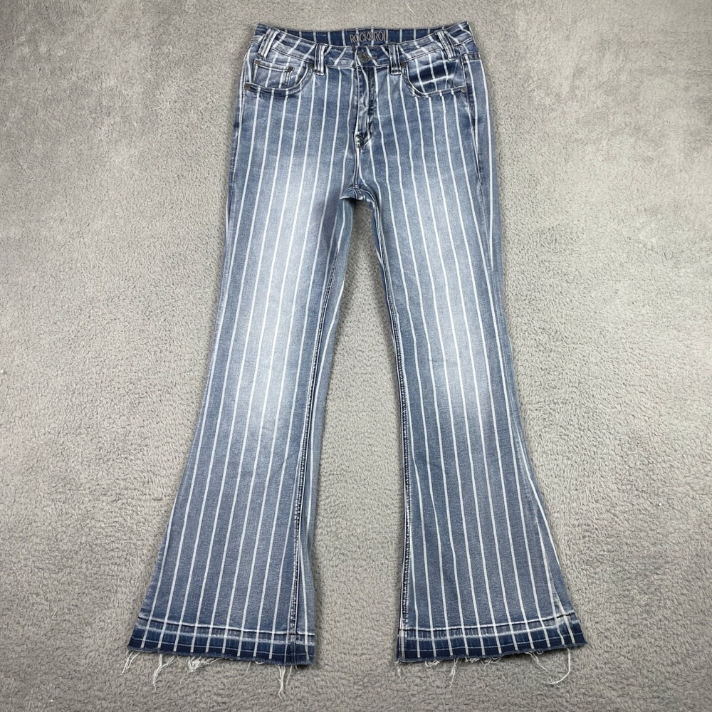 Rock & Roll Cowgirl High Rise Trouser Jeans Womens 30x32  Blue Striped Flare
